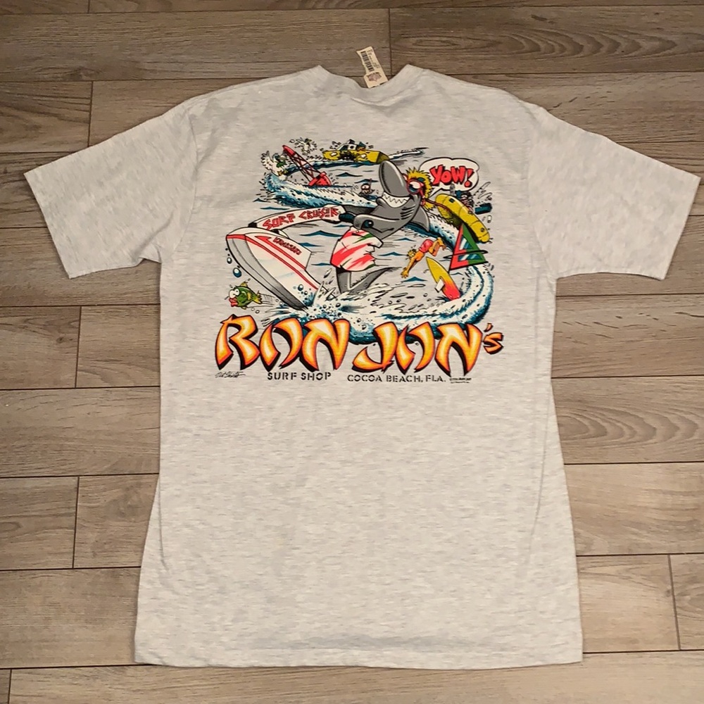 RON JON Surf Shop Grey Abstract Whimsical Single Stitch Shirt Sz L VTG 80s NEW